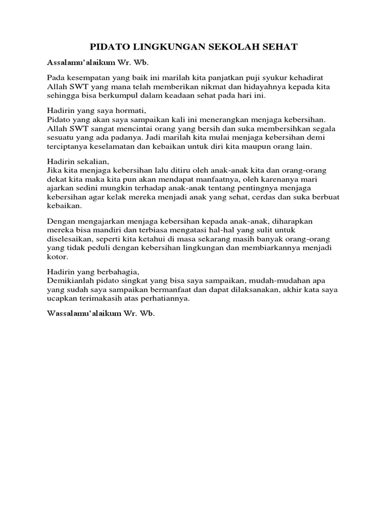 Pidato Lingkungan Sekolah Sehat Docx