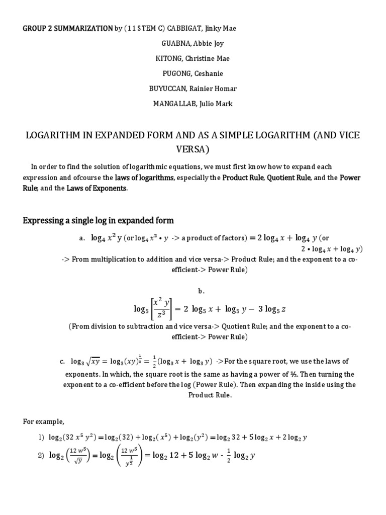 Group 2 Math Logarithm Exponentiation