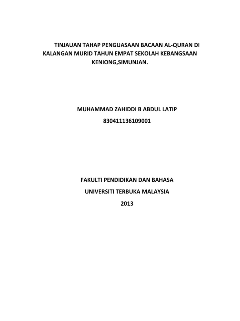 Penguasaan Kemahiran Membaca Al Quran Pdf