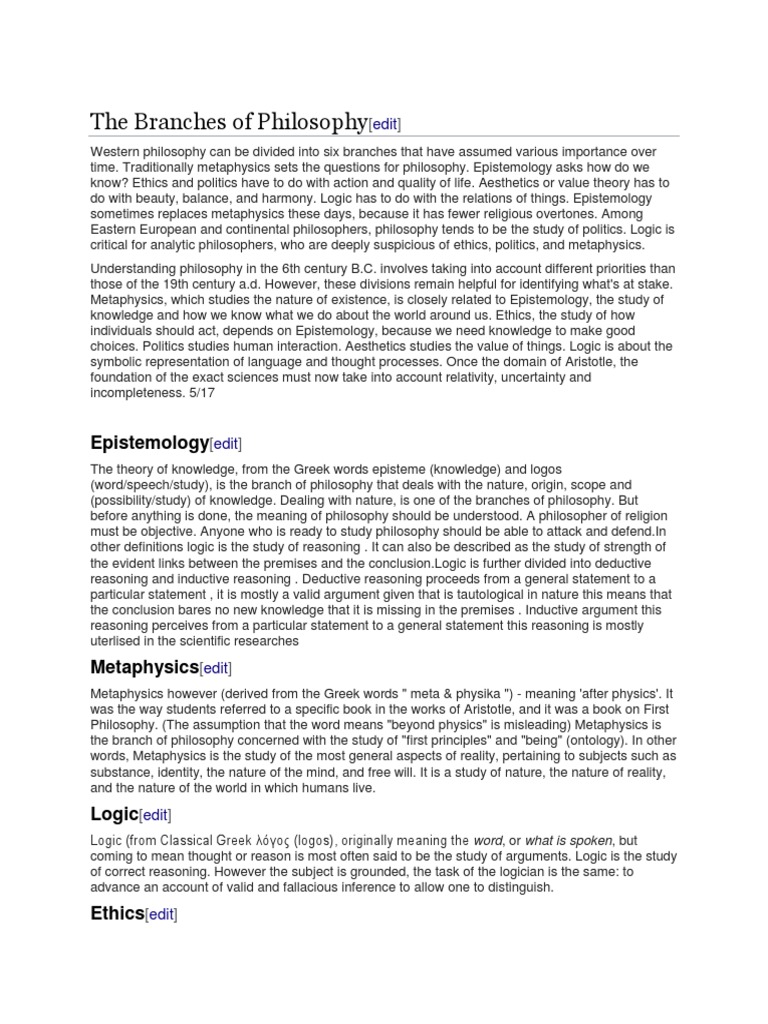 The Branches of Philosophy PDF Epistemology Metaphysics