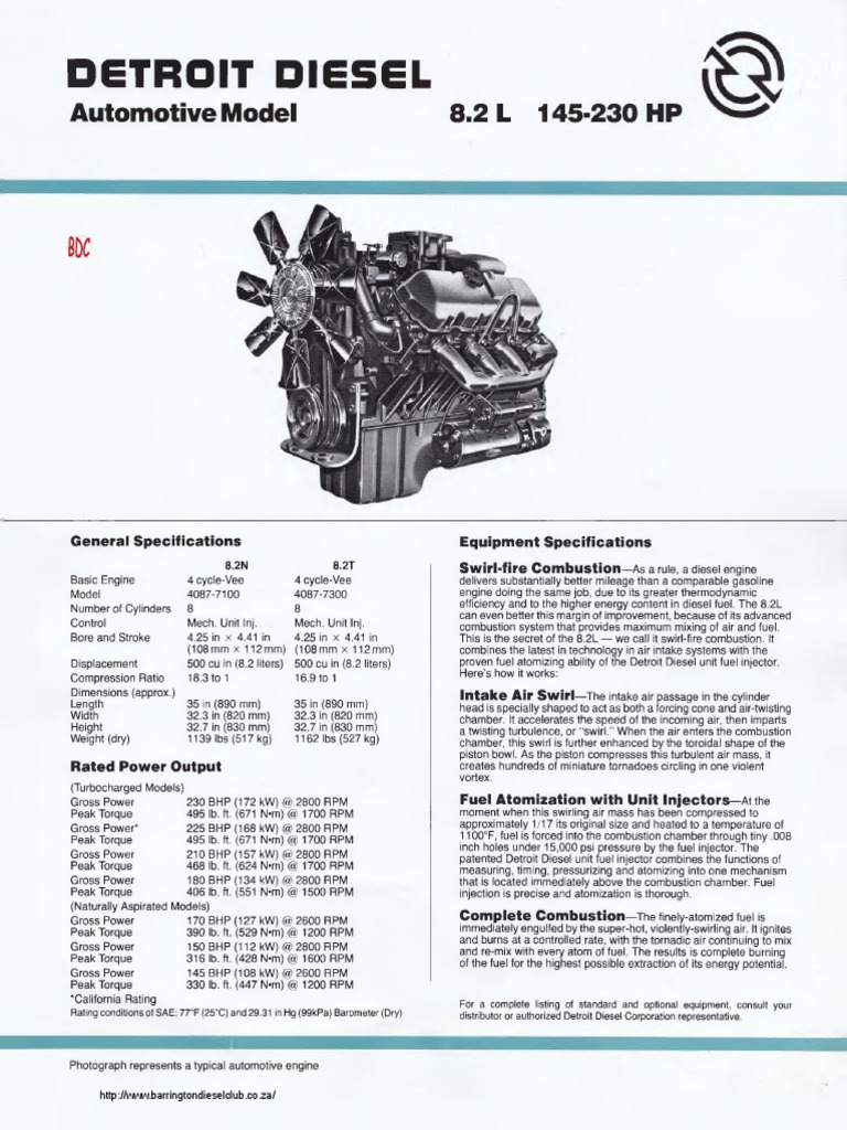 detroitdiesel8.2literspecsheetcollection Horsepower Diesel Engine