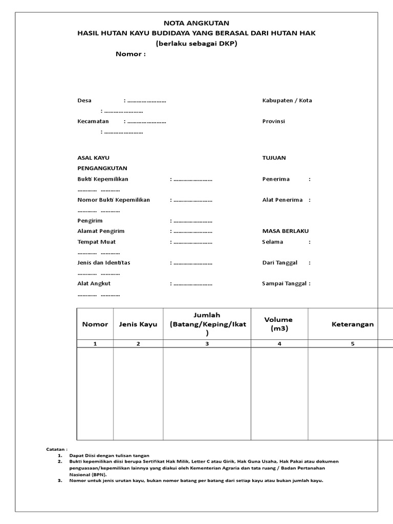 Nota Angkutan Hasil Kayu Budidaya | PDF