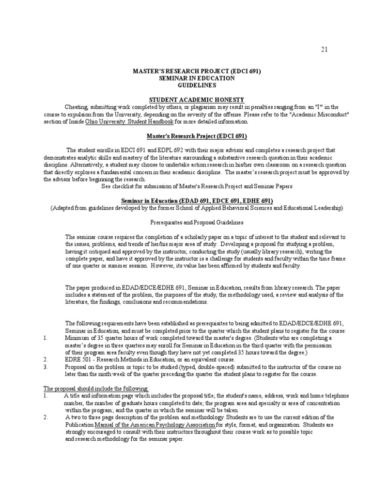 Seminar Paper Guidelines for EDCI 691 | PDF | Academic Dishonesty ...