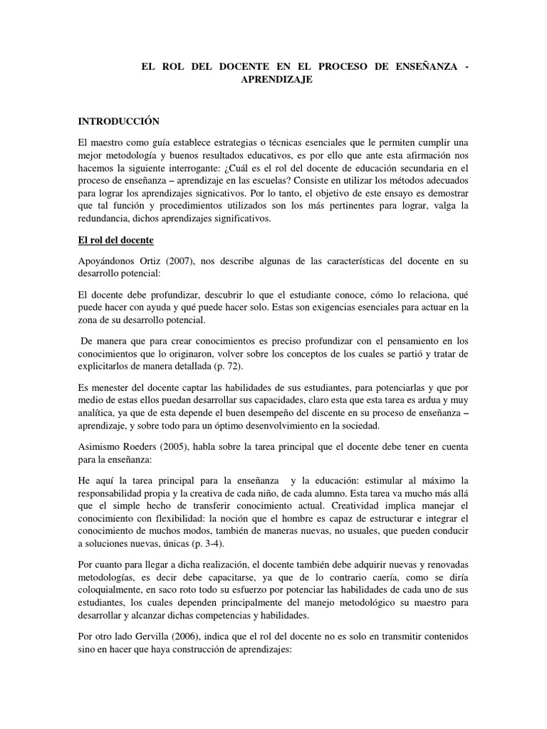 Rol del Docente en la Enseñanza-Aprendizaje | PDF | Maestros ...