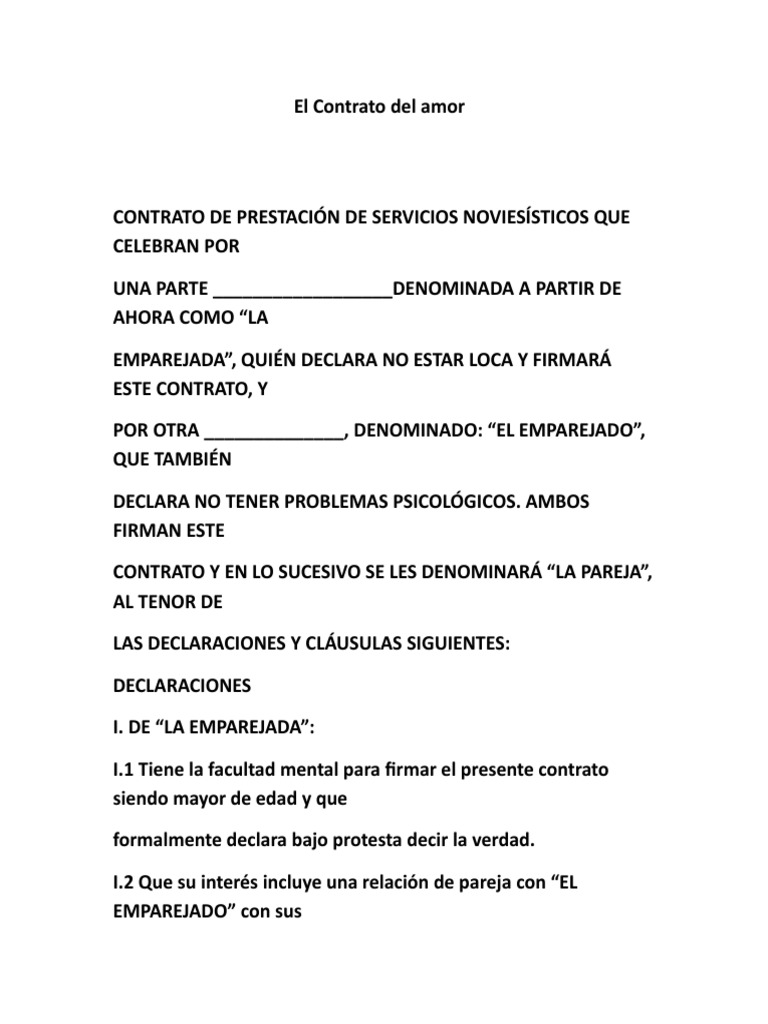 Contrato Para Novios Pdf Contrato de Amor | PDF