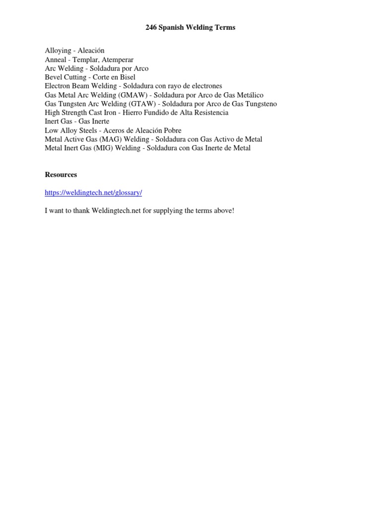 246 Spanish Welding Terms PDF