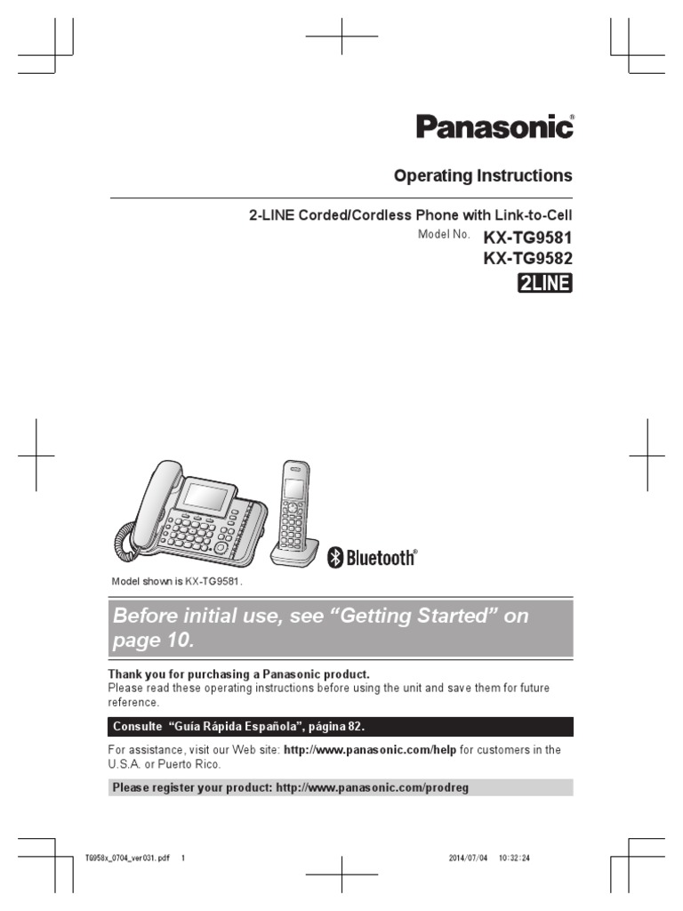 Panasonic KXTG9581 TG9582 2line PDF Bluetooth Ac Power Plugs