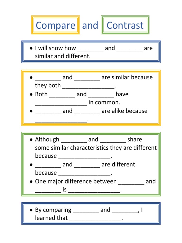 Compare and Contrast Paragraph Frame | PDF