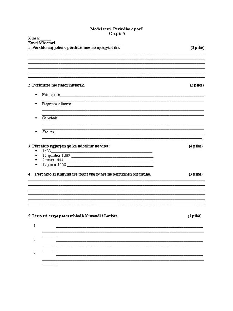 Test Historia Klasa 6 Albas