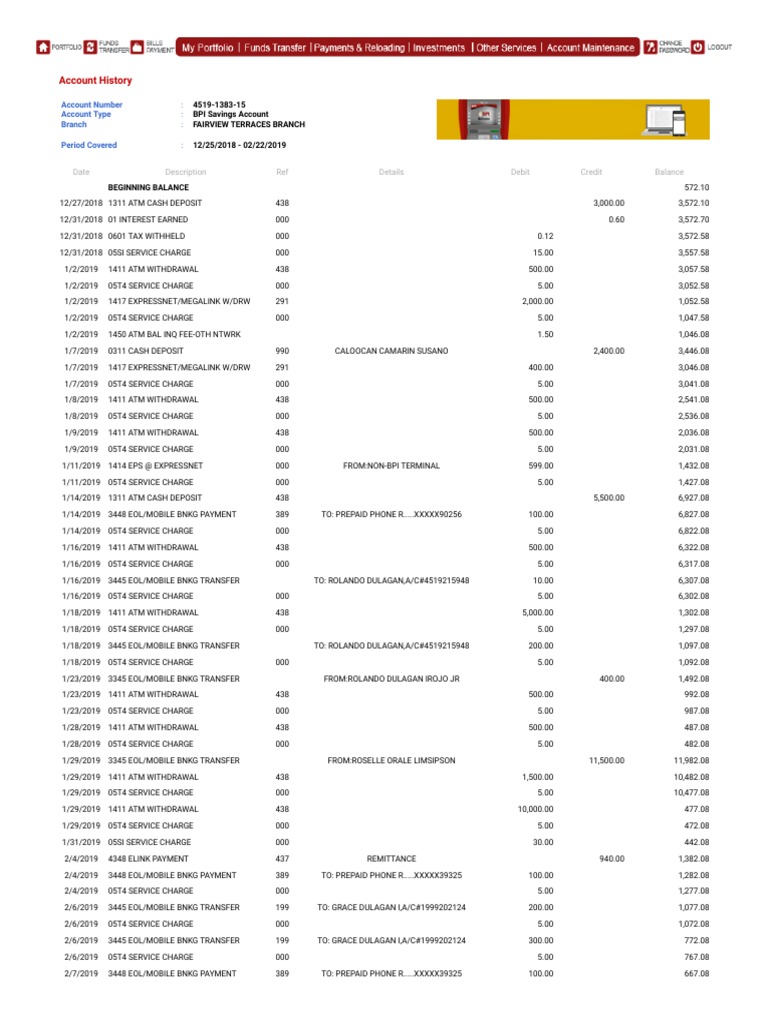 BPI Account Statement Overview | PDF | Debit Card | Debits And Credits