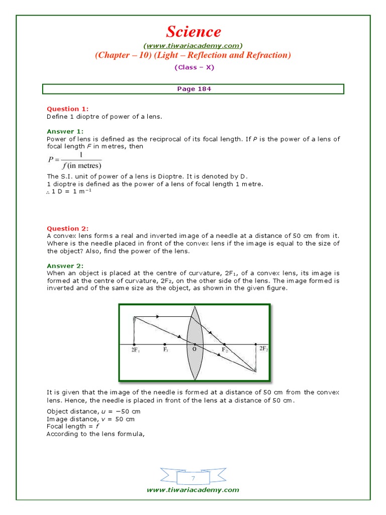 Power of Lenses in Class 10 Physics | PDF | Science & Mathematics