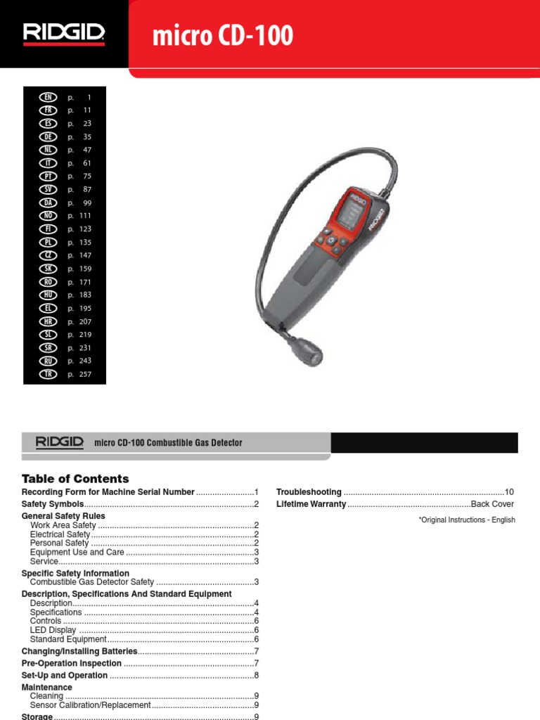 Ridgid CD 100, PDF, Natural Gas