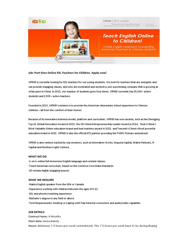 JD Part Time Online ESL Teacher Daylight PDF PDF English As A