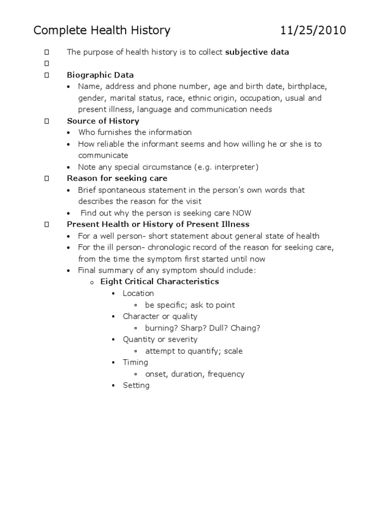 Assessment Complete Health History PDF