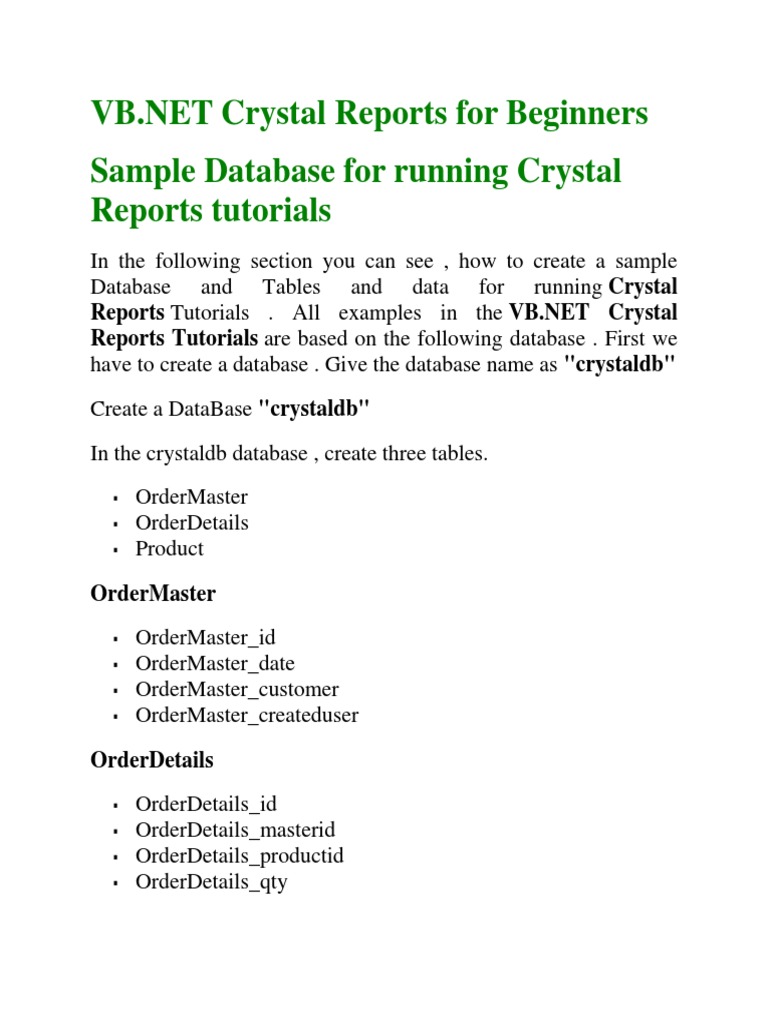 VB.NET Crystal Reports Tutorial Guide | PDF | Microsoft Sql Server ...