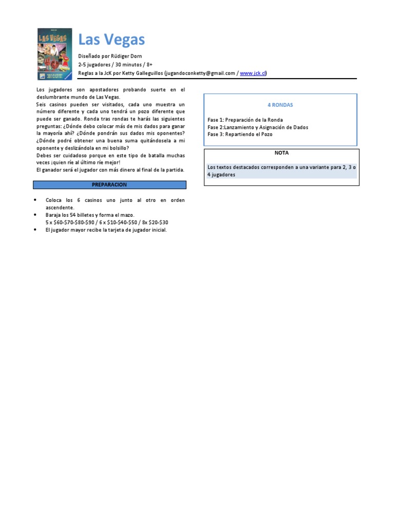Reglas del Juego Las Vegas | PDF | Juego de azar | Juegos de mesa