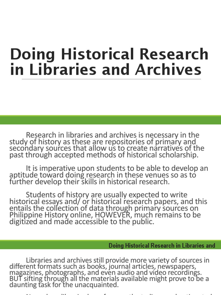 Historical Research in Libraries & Archives | PDF | Libraries | Manila