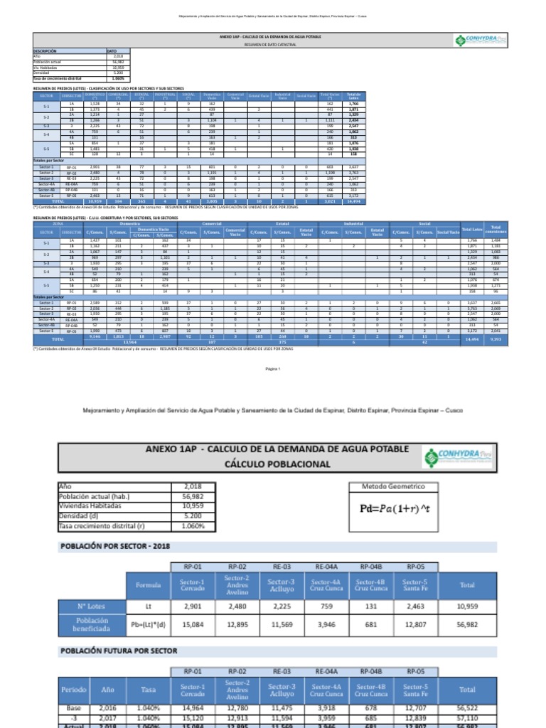 Anexo 1AP-Calculo de La Demanda de Agua Potable | PDF | Agua y política ...