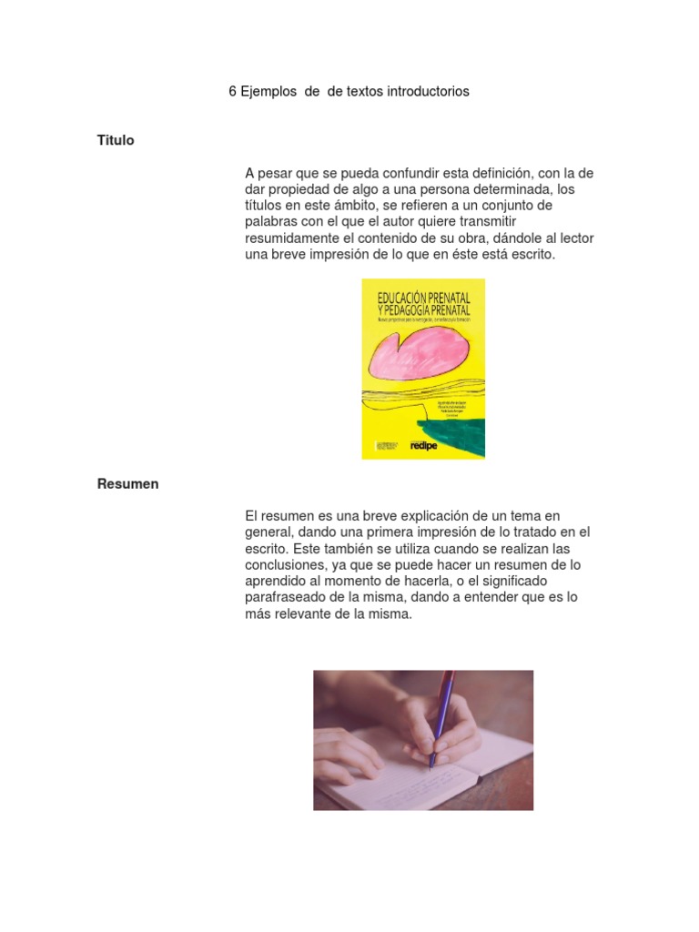 6 Ejemplos de de textos introductorios Sumario abstracto