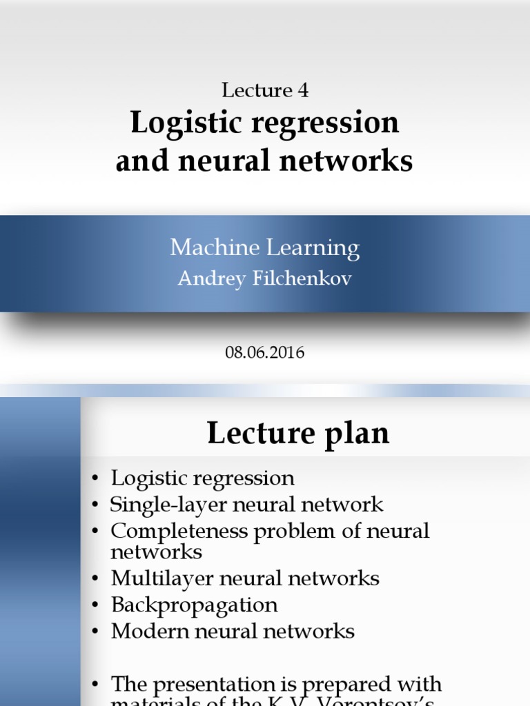Lec-04-Logistic Regression and Neural Networks PDF | PDF | Artificial ...