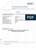 Certificado afiliación EPS Sura titular José Johnboy Mejia