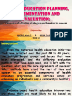 Health Education Planning, Implementation and Evaluation