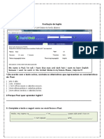 Avaliação de Inglês 9º C-D III uNIDADE