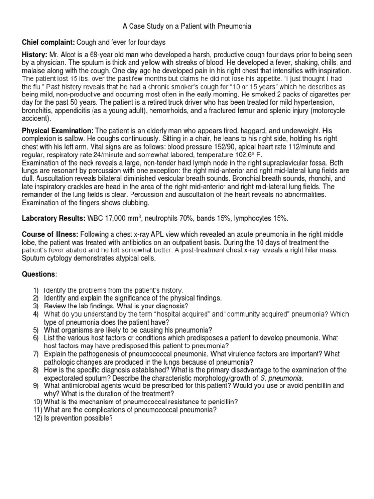 Pneumonia Case Study: Diagnosis & Treatment | PDF | Pneumonia | Cough