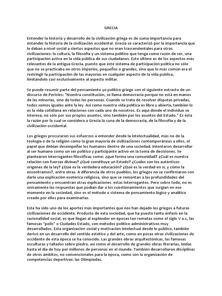 Resumen de la Civilización Griega | PDF | Antigua Grecia | Grecia