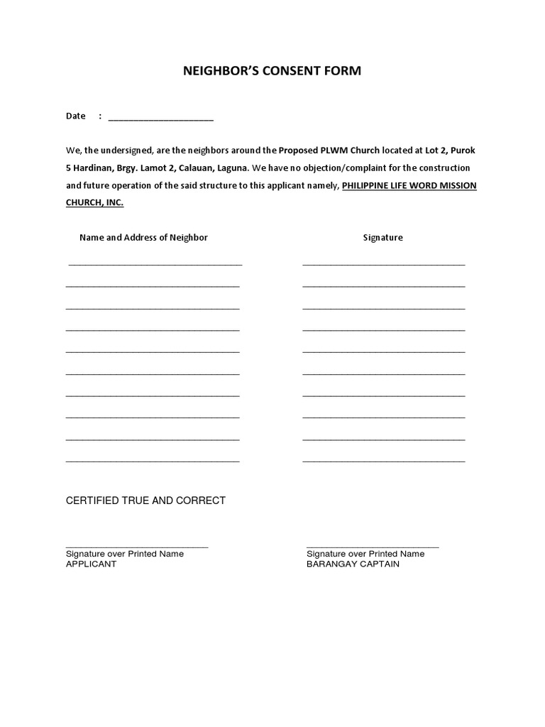 neigbors consent form