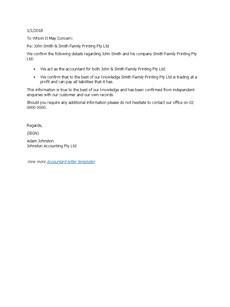 Accountant Confirmation Letter Template | PDF | Finance & Money ...