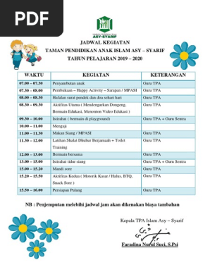 Jadwal Kegiatan Tpa 2019 2020