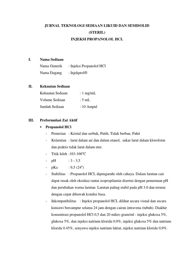 Bismillah Injeksi Propanolol Inj Fix | PDF | Sains & Matematika