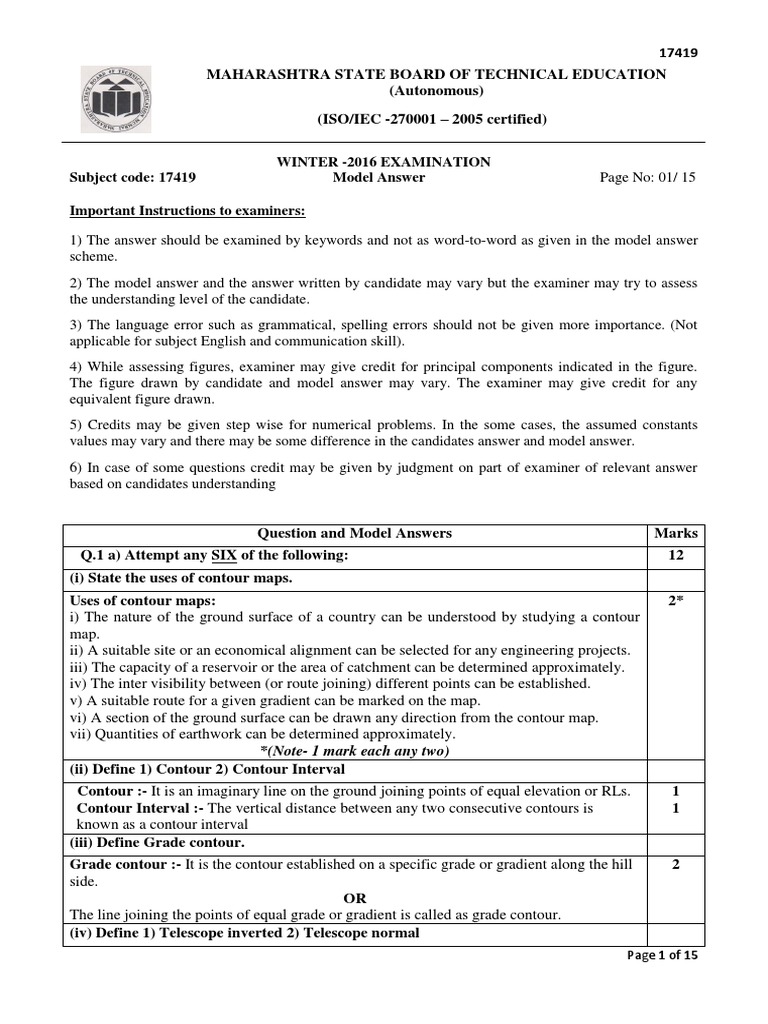 ASU 17419 2016 Winter Model Answer Paper | PDF | Contour Line | Applied ...