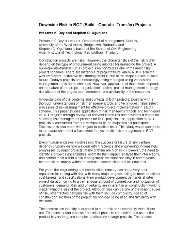 Managing Risks in BOT Projects | PDF | Risk | Risk Management