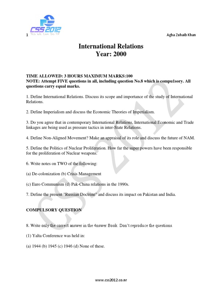 International Relations Exam Questions | PDF | Chlorofluorocarbon ...