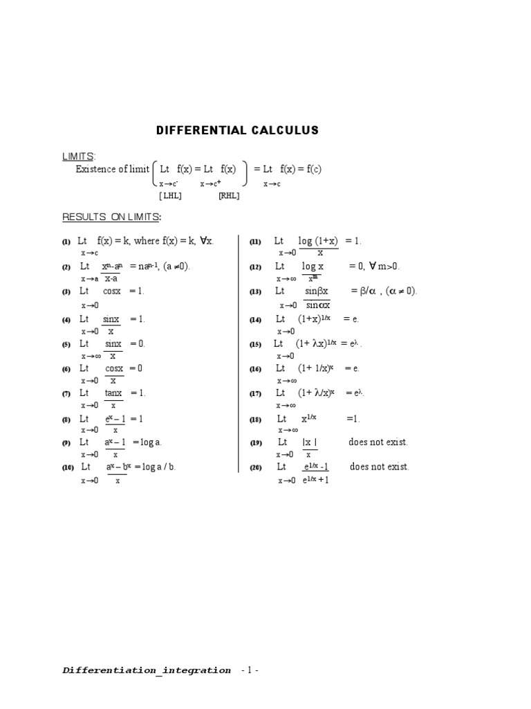 Differential Calculus: Limits & Derivatives | PDF | Differential ...