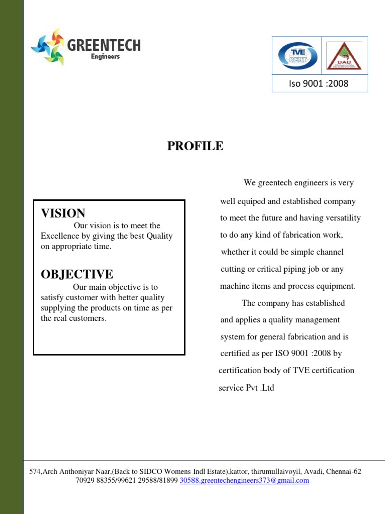 Greentech Engineers Company Profile PDF Iso 9000 Mechanical