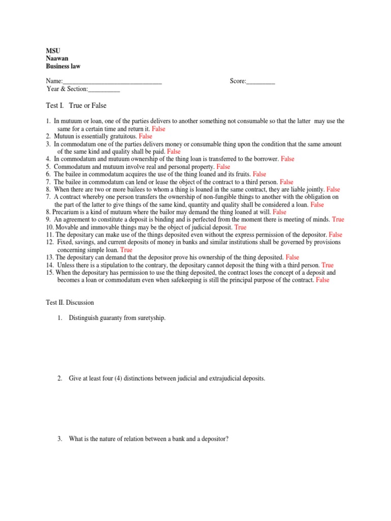 BL Final Quiz Key | PDF