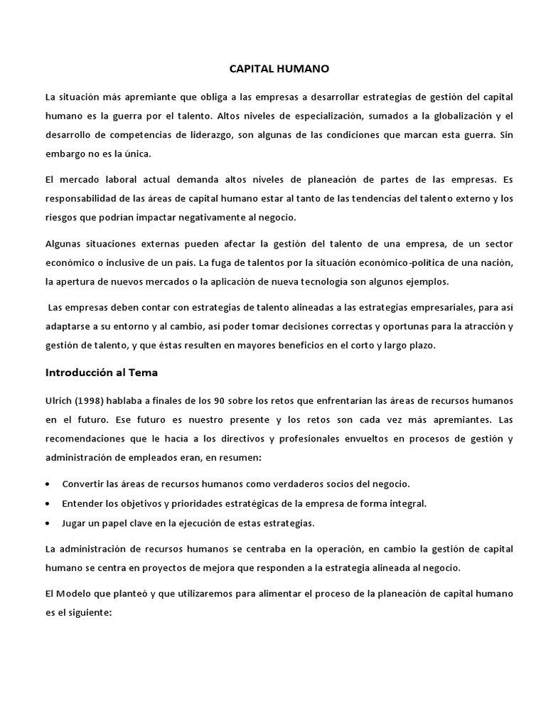 Capital Humano Pdf Planificación Capital Economía
