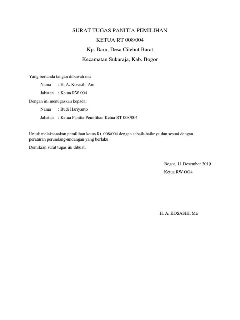 Surat Tugas Panitia Pemilihan Pdf