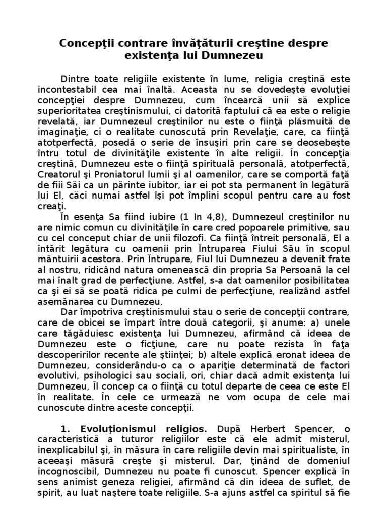 Conceptii Contrare Invataturii Crestine Despre Existenta Lui Dumnezeu | PDF