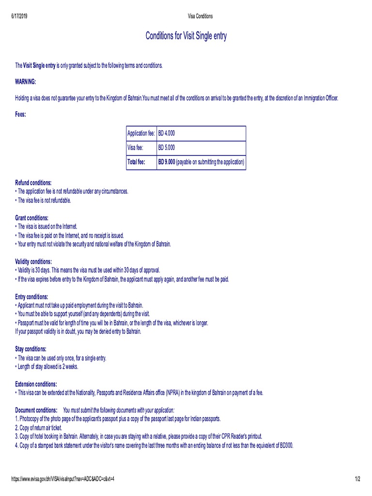 Visa Conditions Bahrain