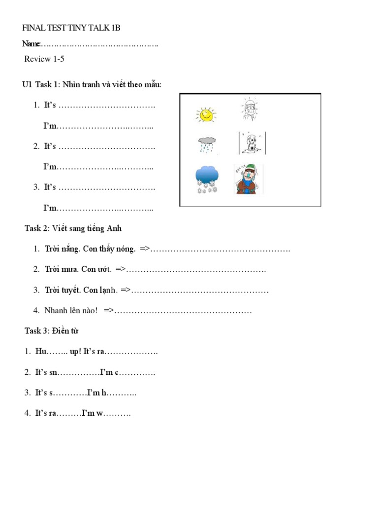 Final Test for Tiny Talk 1B | PDF | Teaching Methods & Materials