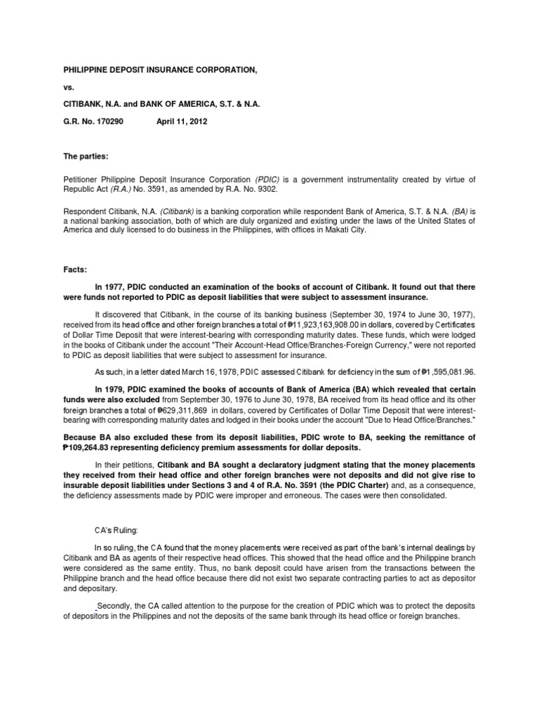 PHILIPPINE DEPOSIT INSURANCE CORPORATION Vs CITIBANK AND BA PDF