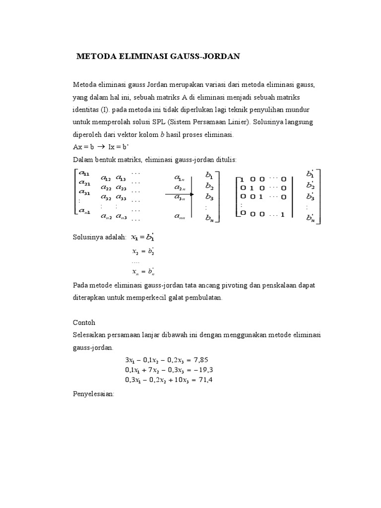 Metode Gauss-Jordan untuk SPL | PDF