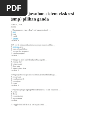 Soal Dan Jawaban Sistem Ekskresi