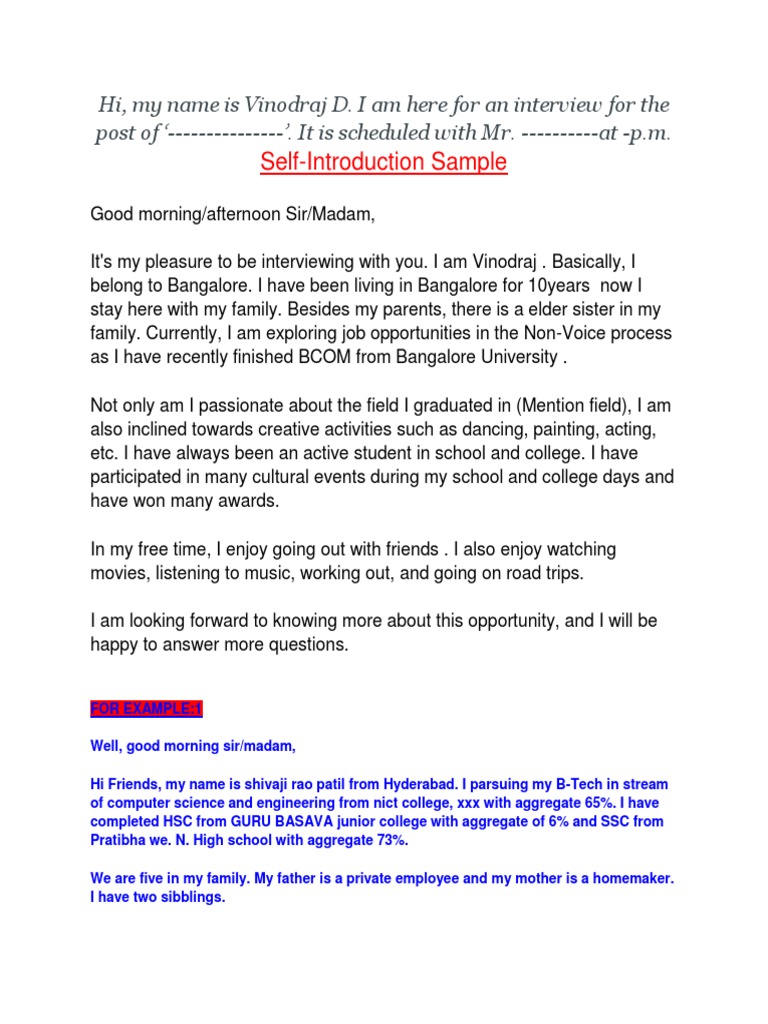 Self-Introduction Sample | PDF | Teachers | Psychological Concepts