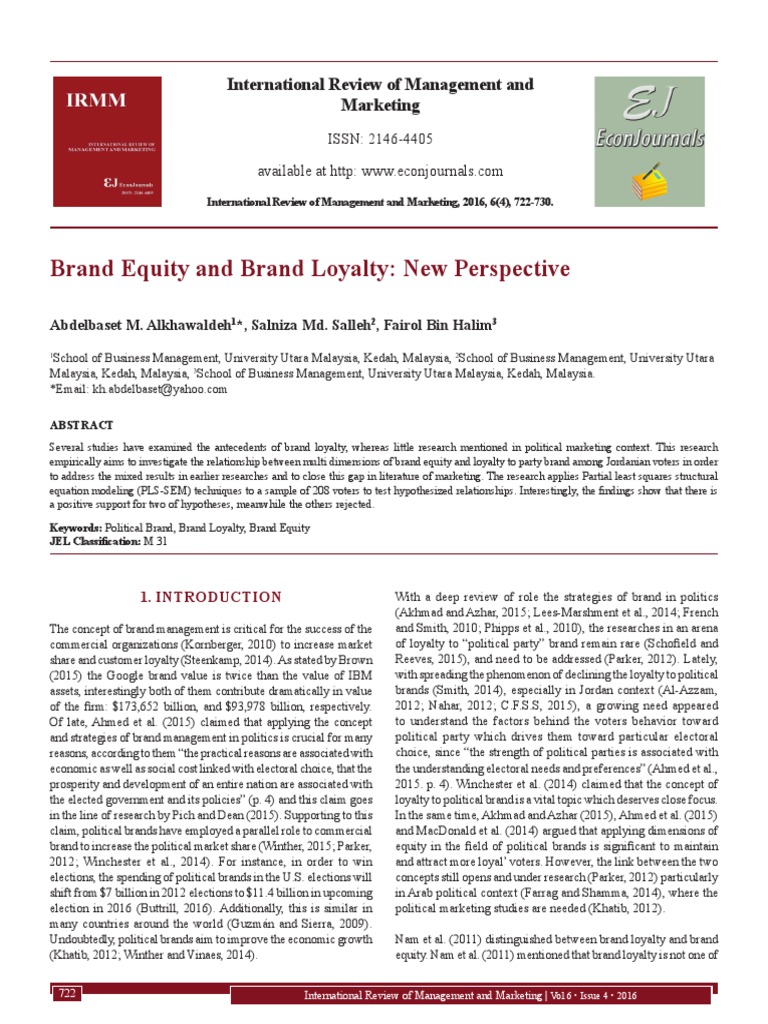 Brand Equity and Brand Loyalty - New Perspective (#355683) - 367394 PDF ...