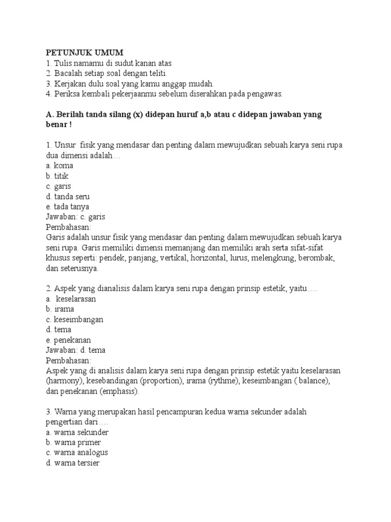 Latihan Soal Seni Budaya